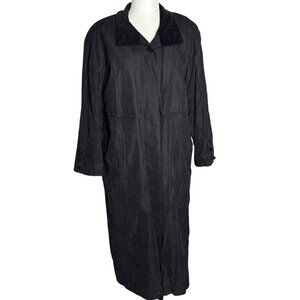 Fleet Street Long Trench Coat Black Large Button Front Removable Liner Pockets